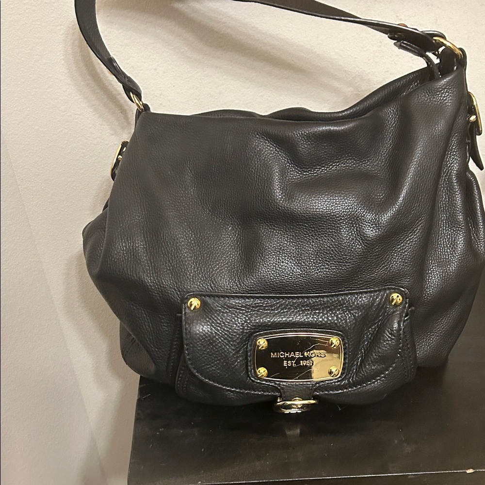 Michael Kors Black Hobo Bag with Gold Accents